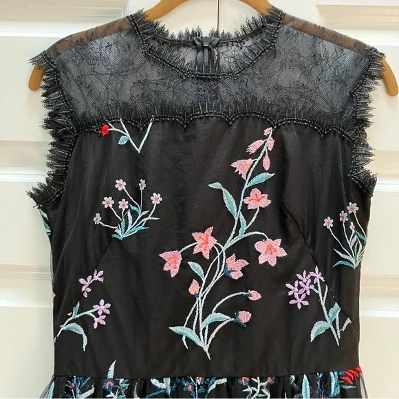 BHLDN Anthropologie Isabel Garcia Vizelle Midi Dress Floral Tulle Lace XS S